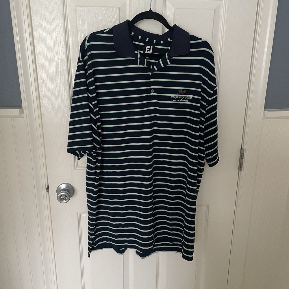 FootJoy FJ Mens Size XL Golf Polo Shirt Blue White Green Striped Raspberry Falls
